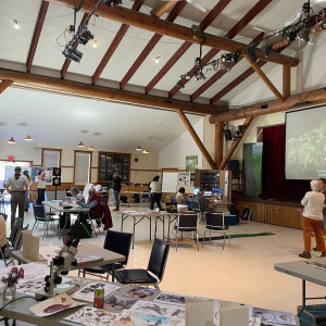 Ready to engage at the Quadra Island Community Center! Staff man tables to showcase the work of The Hakai Institute, and to inspire art-science and community exploration.