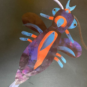 An example collage of a whimsical plankton creature to inspire creativity in students at Quadra Island Elementary School.