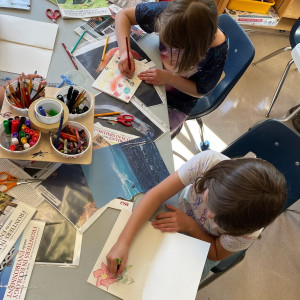 Students use multiple mediums to create art inspired by Hakai Institute photos at the Quadra Island BioBlitz 2024.