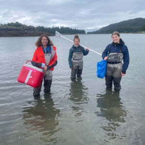 University of Alaska Fairbanks (College of Fisheries and Oceans Sciences) students sampling water in Auke Nu Cove near Juneau Alaska (2021).